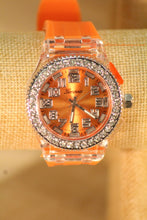 Orange/Orange Clear Rhinestones Large Face | Silicone Band with Clasp