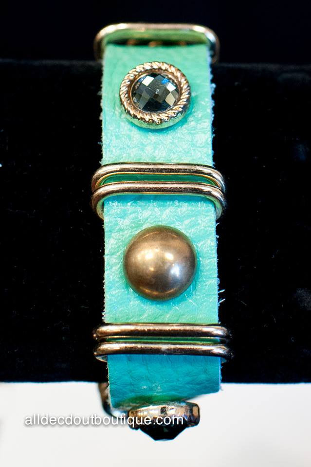 ADO | Turquoise Leather Snap Bracelet with Stones
