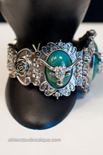 ADO |  Silver Bull Stretch Bracelet with Turquoise Stones - All Decd Out