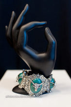 ADO |  Silver Bull Stretch Bracelet with Turquoise Stones - All Decd Out