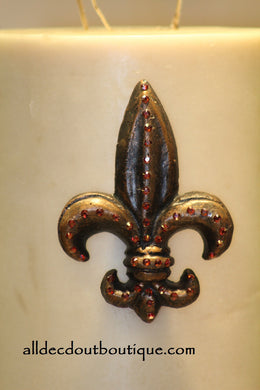 DECORATIVE CANDLE PIN EMBELLISHED Amber Crystals Medium Fleur De Lis