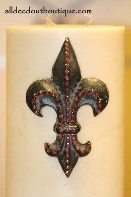 DECORATIVE CANDLE PIN EMBELLISHED | Amber Crystals Large Fleur De Lis