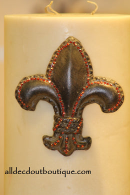DECORATIVE CANDLE PIN EMBELLISHED Ruby Crystals Large Fleur De Lis