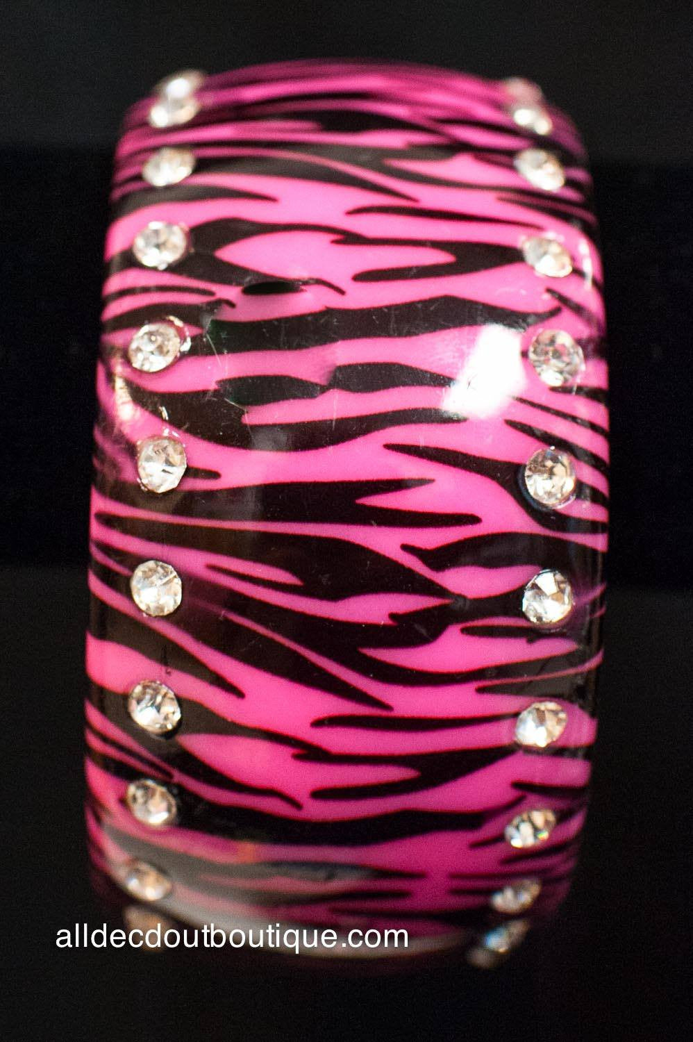 ADO | Black and Pink Zebra Bangle Bracelet with Jewels - All Decd Out