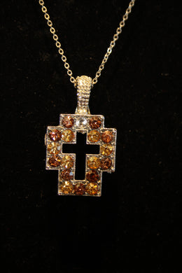 ADO | Embellished Cross Pendant Silver & Amber - All Decd Out