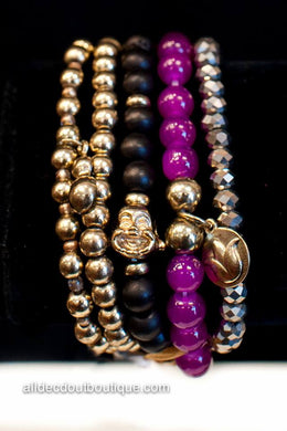 ADO | Purple & Gold Beaded Stretch Charm Bracelet Set