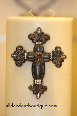 DECORATIVE CANDLE PIN EMBELLISHED Ruby Crystals Large Cross