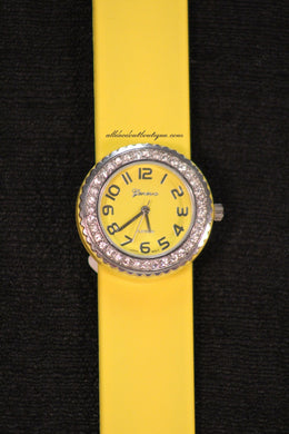 Yellow/Yellow Clear Rhinestone | Silicone Snap Band