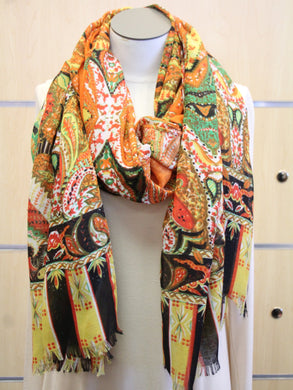 ADO | Wrap Orange & Multi Paisley Print Scarf