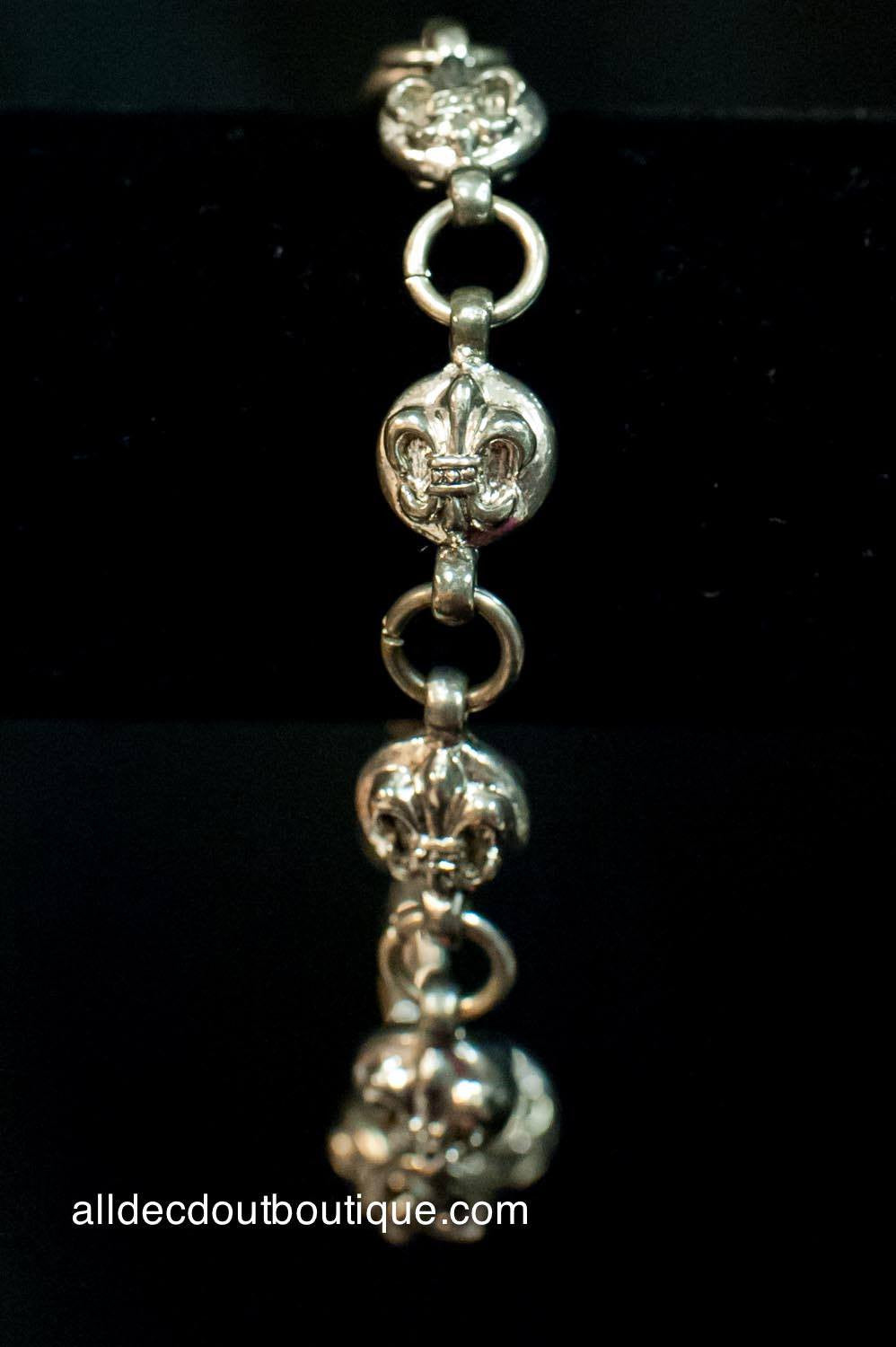 ADO | Rustic Silver Fleur De Lis Chain Bracelet with Clamp