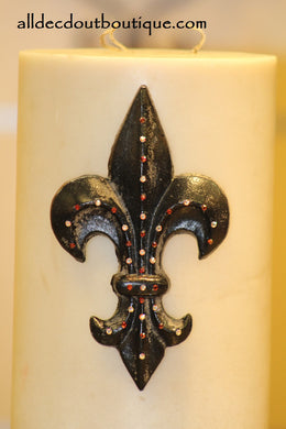 DECORATIVE CANDLE PIN EMBELLISHED  Pink/Amber Topaz Crystals Large Fleur De Lis