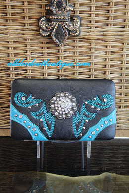 ADO | Black Embellished Western Concho Clutch Wallet - All Decd Out