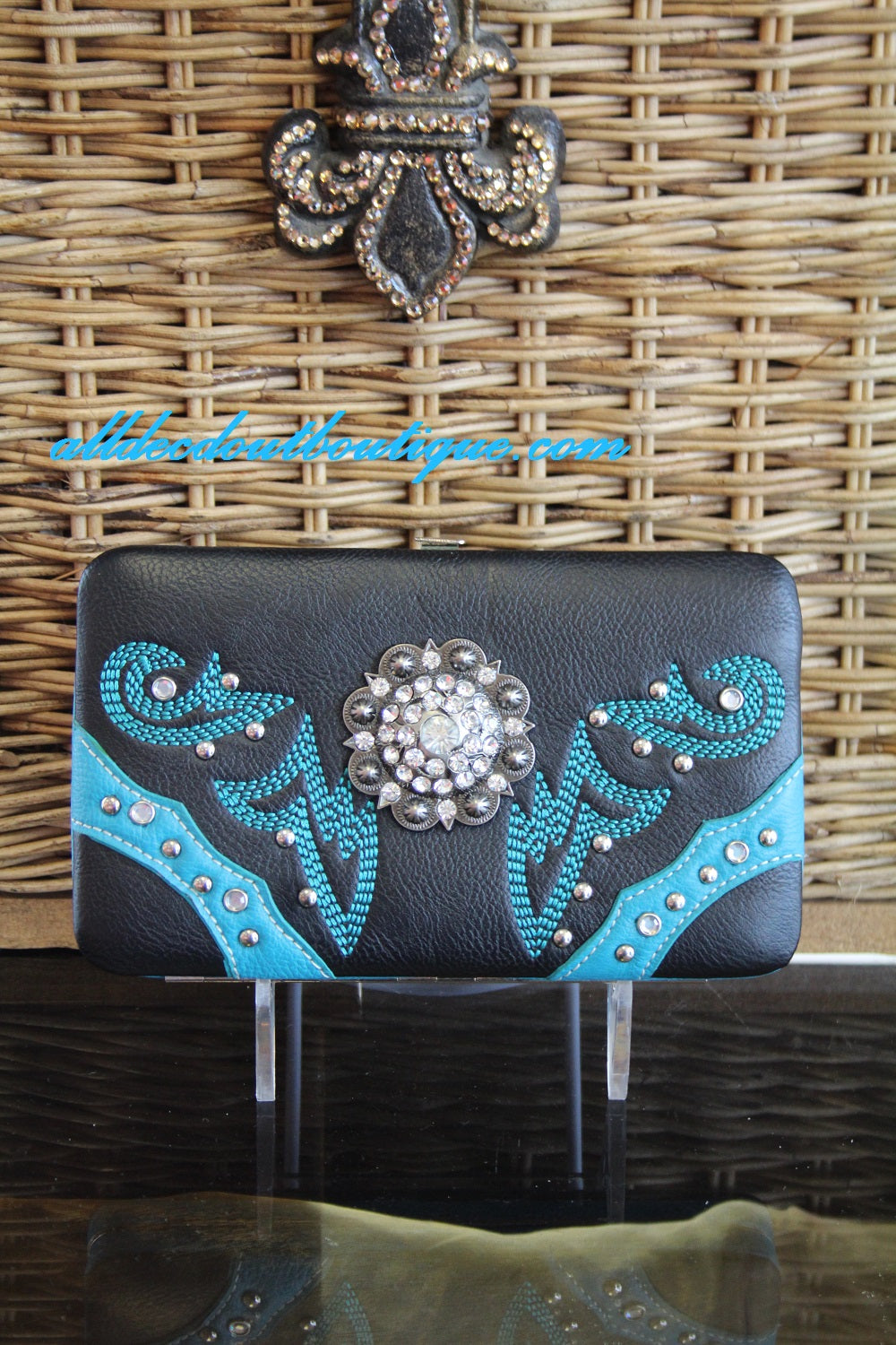 Black Embellished Western Cancho Clutch Wallet All Dec d Out