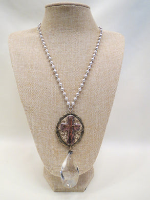 ADO Silver Chain with Gold Cross Pendant & Crystal | All Dec'd Out