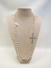 ADO Fashion Jewelry Long Pearl and Metal Cross Necklace