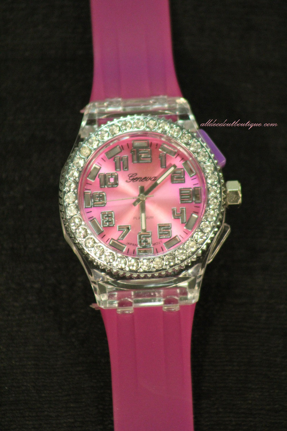 Pink/Pink Clear Rhinestones Small Face | Silicone Band with Clasp