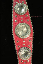 Pink/White Silver Studs & Clear Rhinestones | Leather Band with Buckle Clasp
