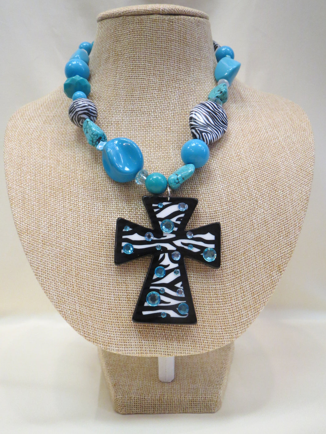 ADO Zebra Turquoise Cross Necklace | All Dec'd Out