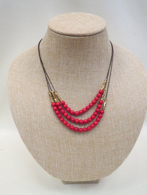 ADO | 3 Layer Red & Gold Beaded Necklace on Cords - All Decd Out