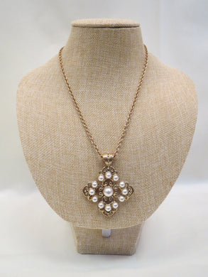 ADO | Gold Pearl Cross Necklace - All Decd Out