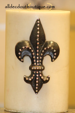 DECORATIVE CANDLE PIN EMBELLISHED Light Pink Crystals Large Fleur De Lis