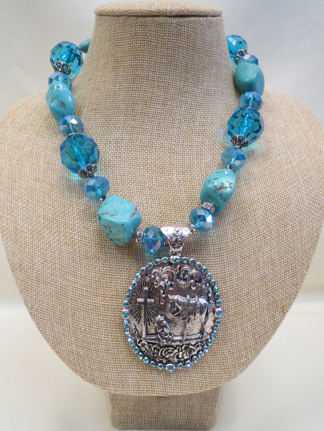 Turquoise Beaded Necklace w/Cowboy Cross Necklace | All Dec'd Out