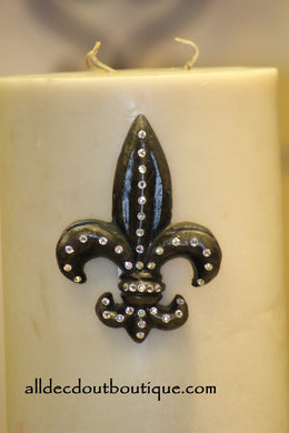 DECORATIVE CANDLE PIN EMBELLISHED Clear Crystals Medium Fleur De Lis