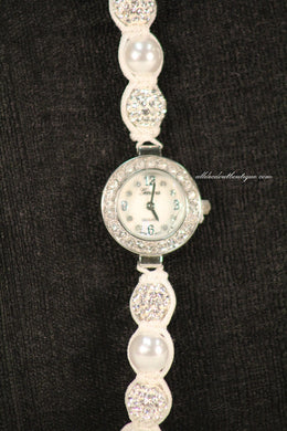 White/White Clear Rhinestones & Pearls | Adjustable Band