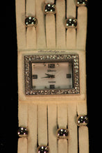 White/White Silver Studs Clear Rhinestones | Leather Band with Button Clasp