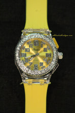 Yellow/Yellow Clear Rhinestones Large Face | Silicone Band with Clasp