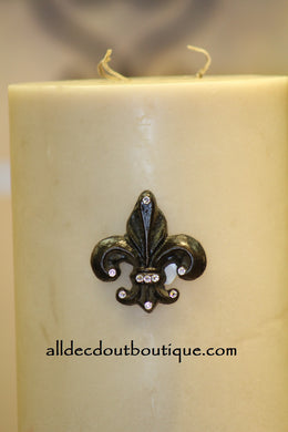 DECORATIVE CANDLE PIN EMBELLISHED Clear Crystals Small Fleur De Lis