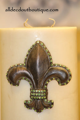 DECORATIVE CANDLE PIN EMBELLISHED | Peridot Crystals Large Fleur De Lis