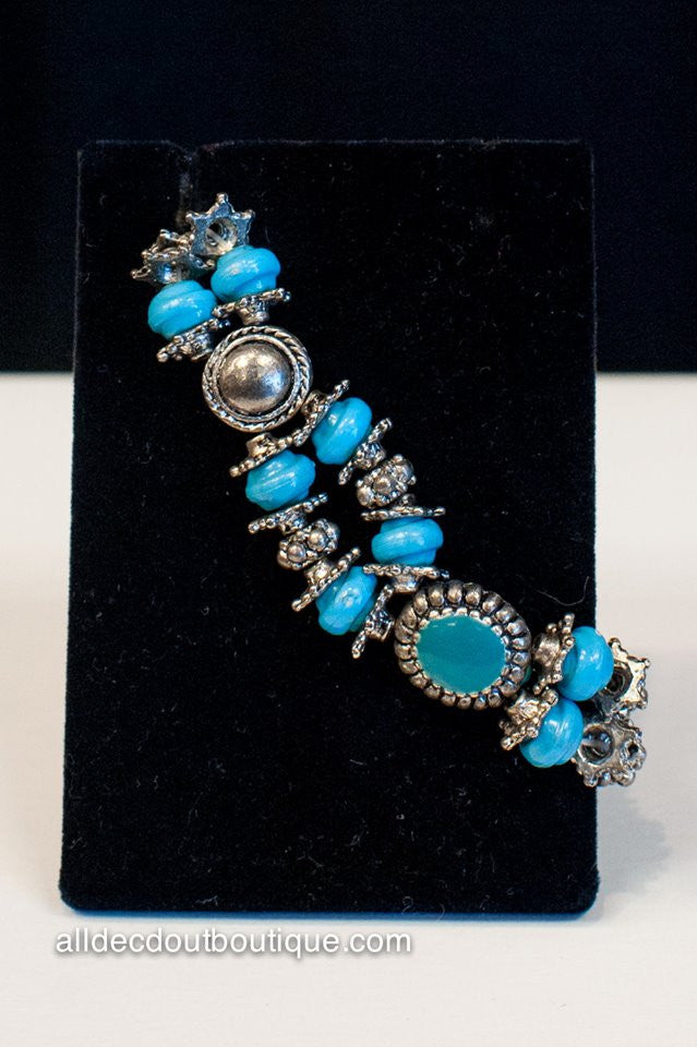 ADO | Silver & Turquoise Beaded Stretch Bracelet