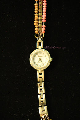Gold/White Brown & Pink w/ Crystal | Metal Band w/ Clasp