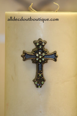 DECORATIVE CANDLE PIN EMBELLISHED Peridot Crystals Medium Cross