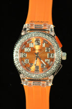 Orange/Orange Clear Rhinestones Large Face | Silicone Band with Clasp