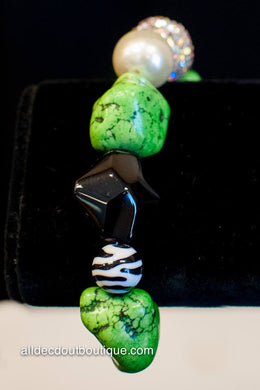 ADO | Green & Black Adjustable Bracelet with Crystal Ball - All Decd Out