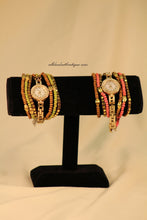 Gold/White Brown & Pink with Crystals Metal Band with Clasp