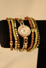 Gold/White Brown & Pink with Crystals Metal Band with Clasp
