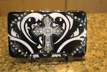 ADO | Bling Cross Damask Print Clutch Wallet Black - All Decd Out