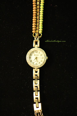 Gold/White Brown & Pink with Crystals Metal Band with Clasp