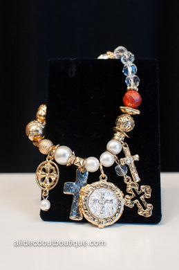 ADO | Gold Beaded Stretch Charm Bracelet with Pearls - All Decd Out