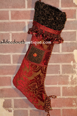 Holiday Season Stocking Chocolate Brown/Red/Gold/Olive Green Holiday Design 25