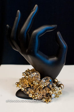 ADO | Gold Beaded Stretch Bracelet with Clear Stones - All Decd Out