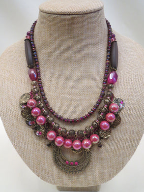 Treska | Pink & Brass Gold Layer Necklace - All Decd Out