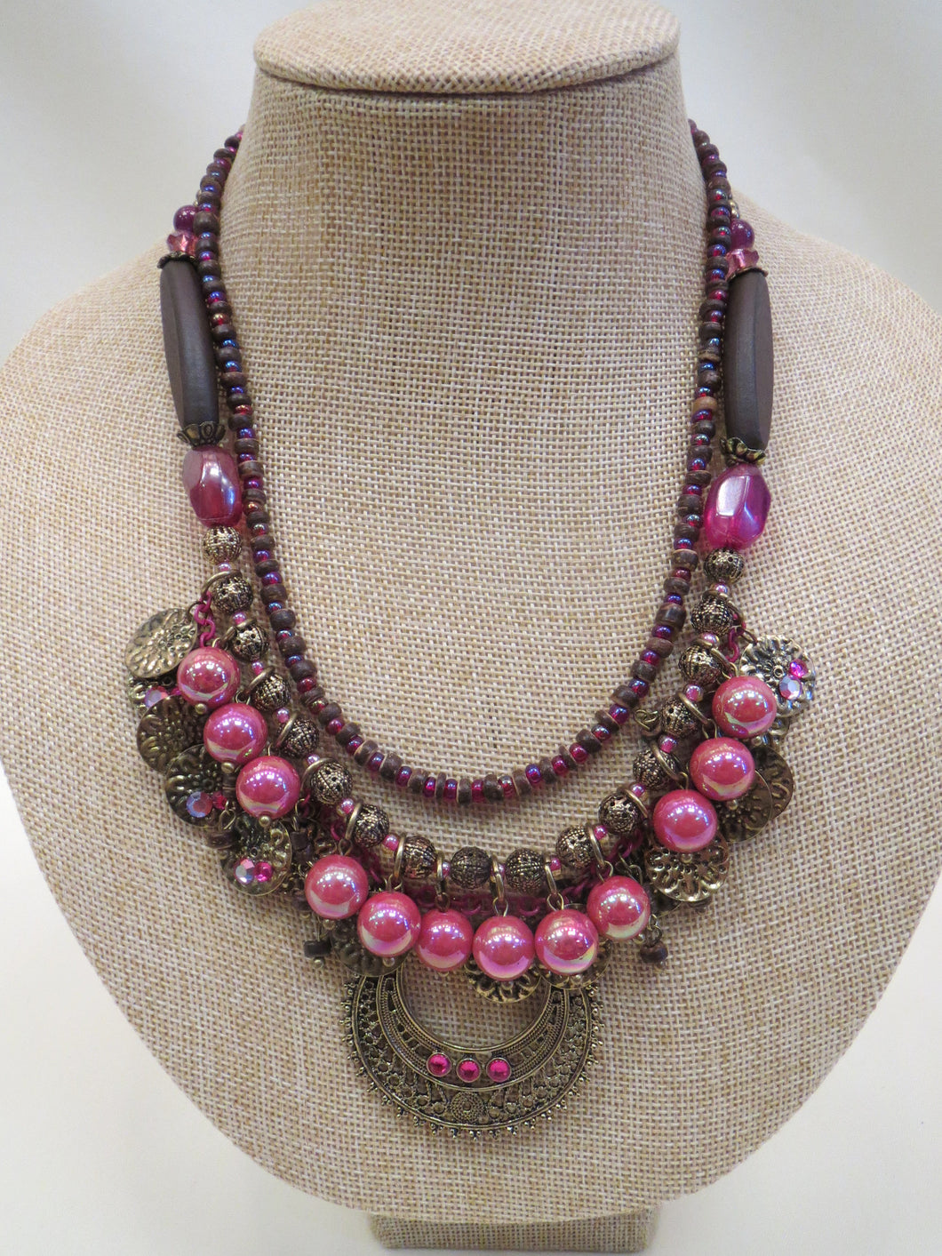 Treska | Pink & Brass Gold Layer Necklace - All Decd Out
