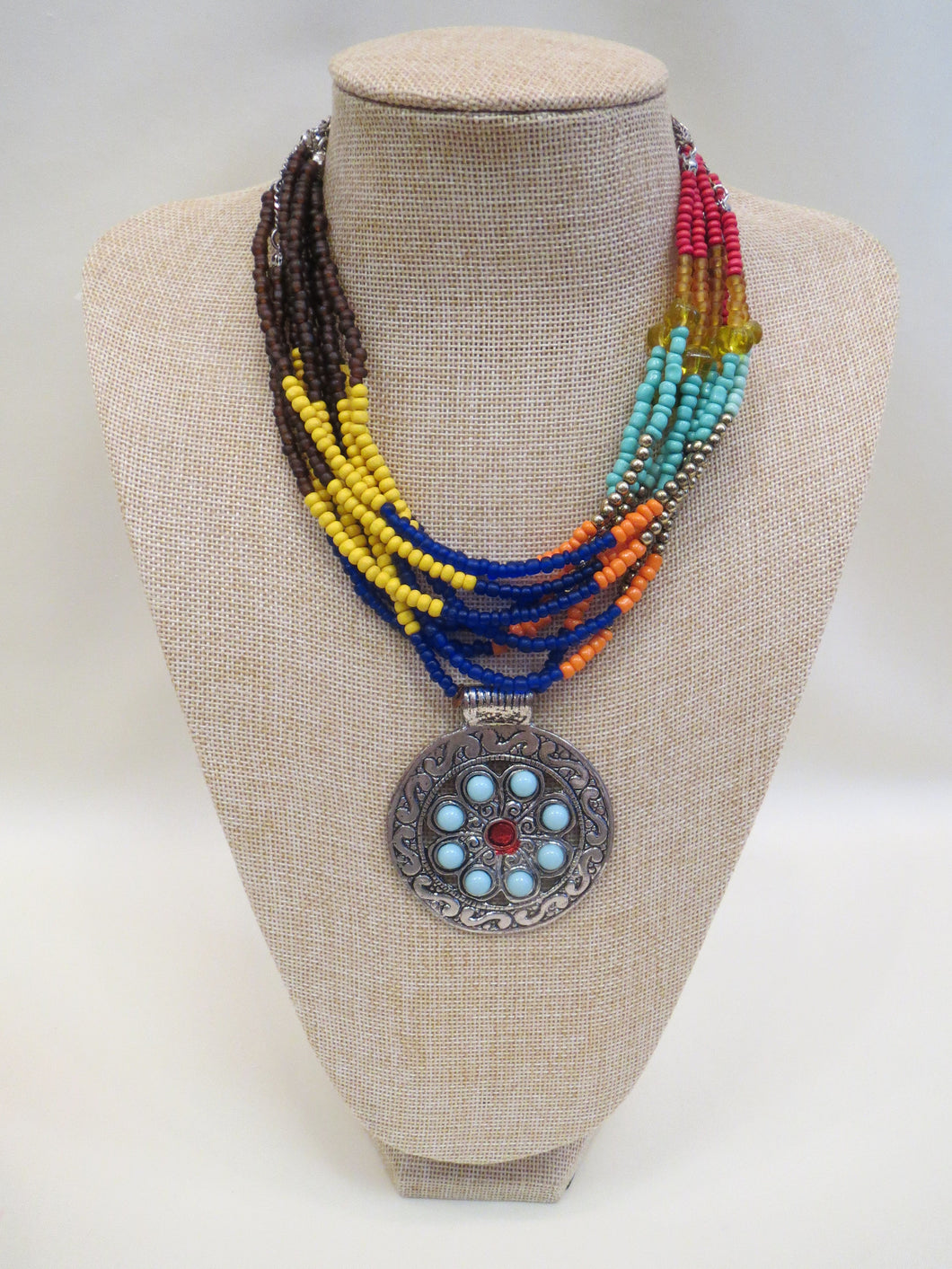 Treska | Multi Color Beaded with Pendant Necklace - All Decd Out