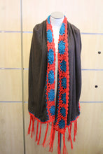 Treska | Wrap Sweater Scarf with Crochet Trim Brown & Red