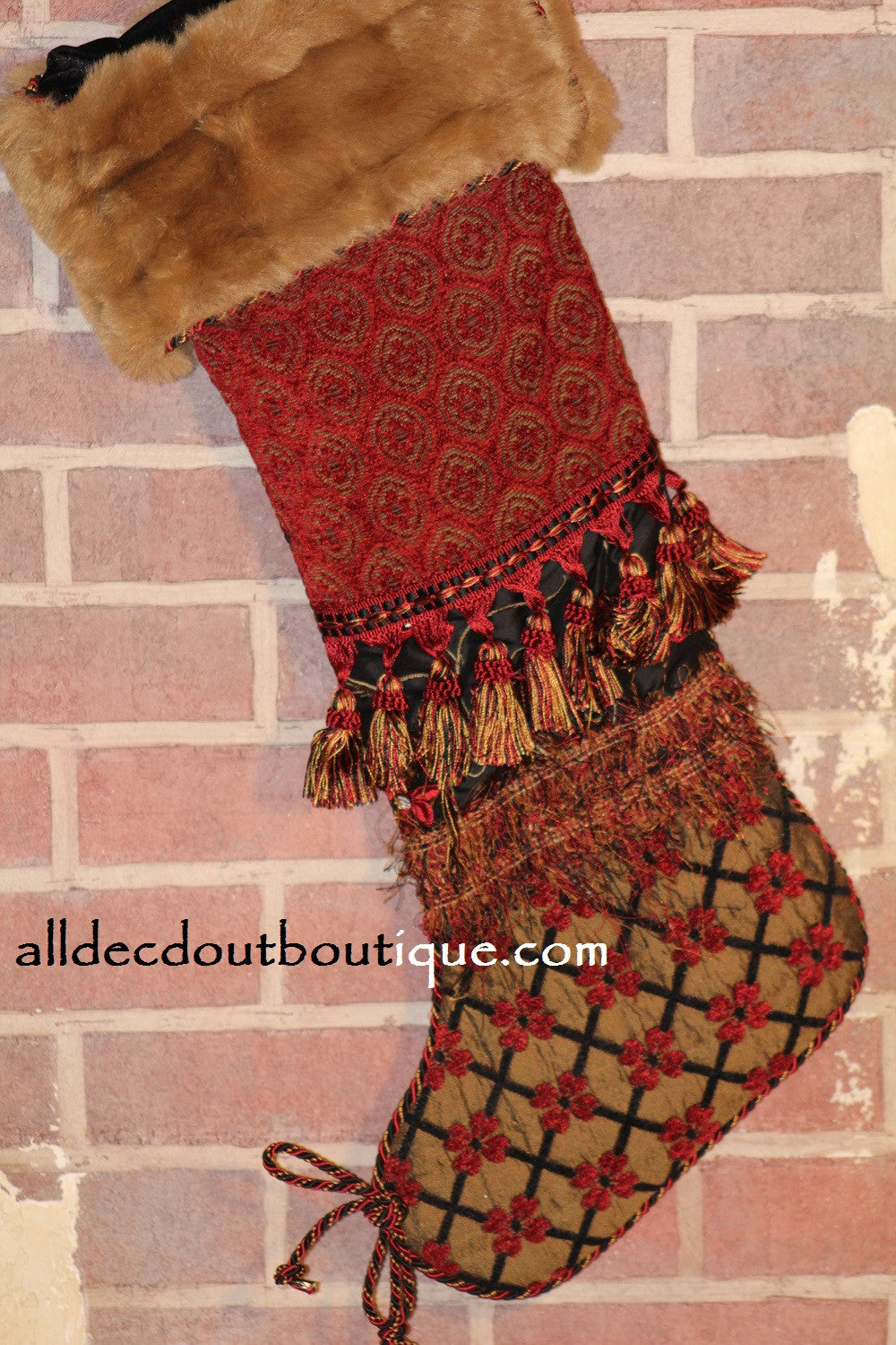 Holiday Stocking Black/Red/Gold Floral 27