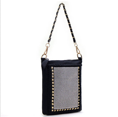 D'Orcia Stud Braid Bling Messenger Black & Gold Chain | All Decd Out